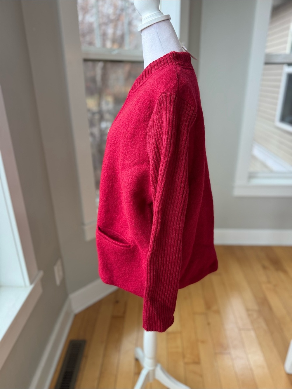 Vintage Christopher & Banks Red Boiled Wool Zip-Front Cardigan Sweater Jacket XL - Picture 2 of 9